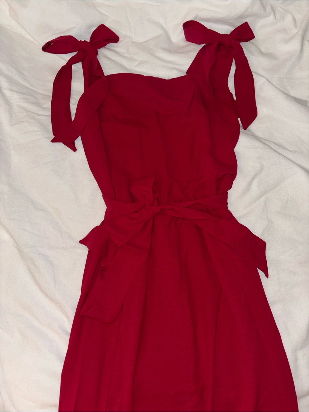 Tie-Shoulder Midi Dress in Bold Red